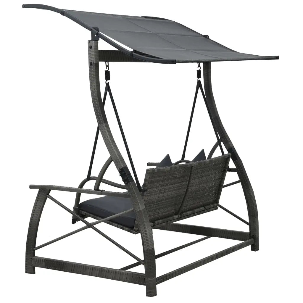 Back View of Anthracite Garden Swing Bench with Canopy on White Background