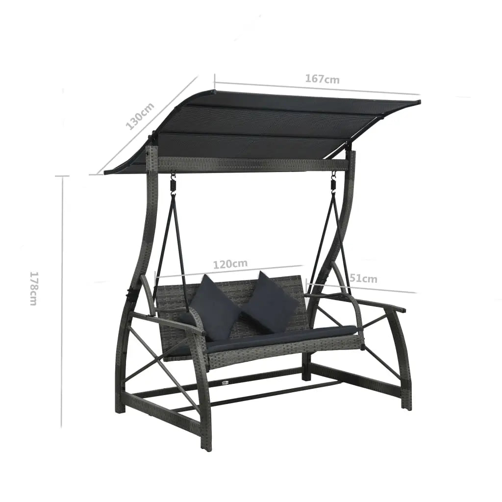 Dimensions of Anthracite Garden Swing Bench with Canopy on White Background