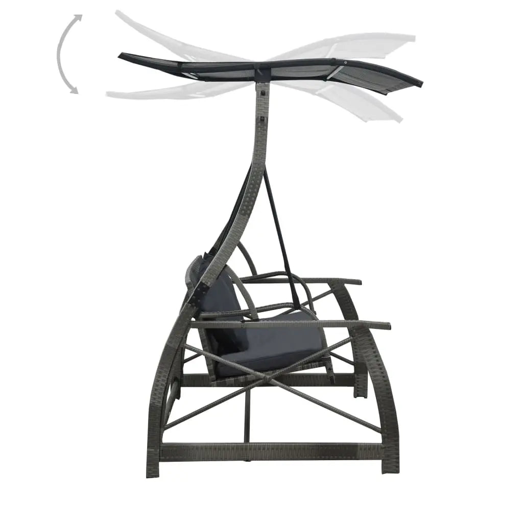 Side view of Anthracite Garden Swing Bench with Canopy on White Background