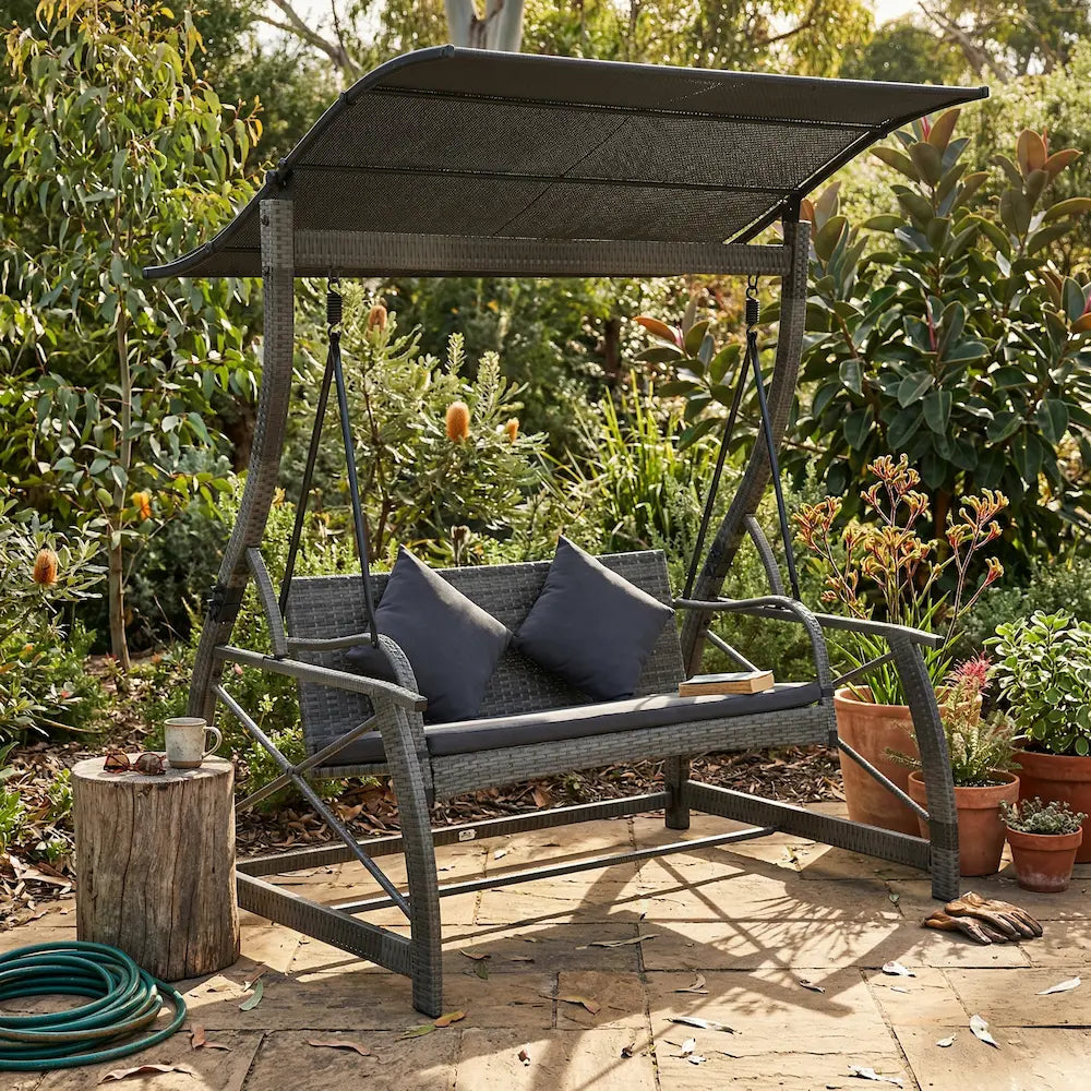 Anthracite Garden Swing Bench with Canopy in Garden