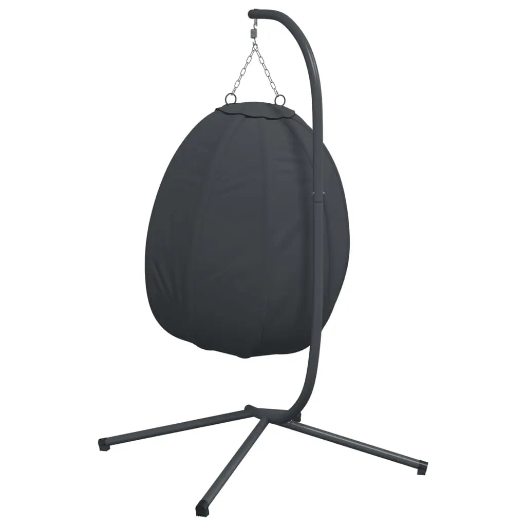 Back View of Anthracite Hanging Egg Chair with Stand and Cushion on White Background