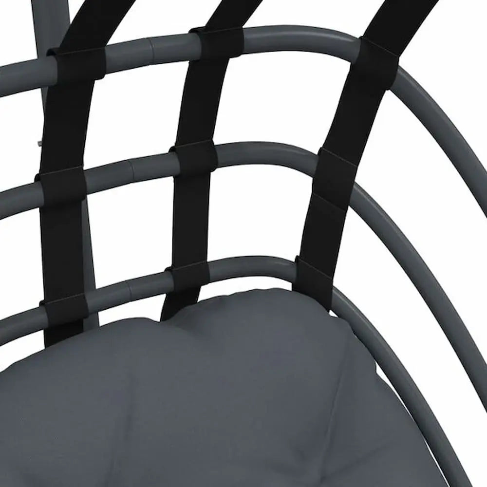 Close View of Anthracite Hanging Egg Chair with Stand and Cushion on White Background