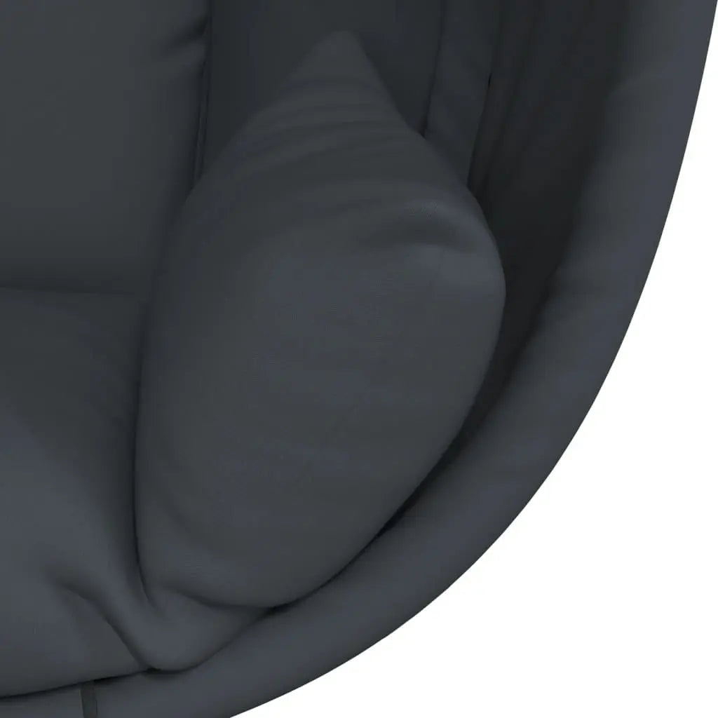 Close View of Anthracite Hanging Egg Chair with Stand and Cushion on White Background