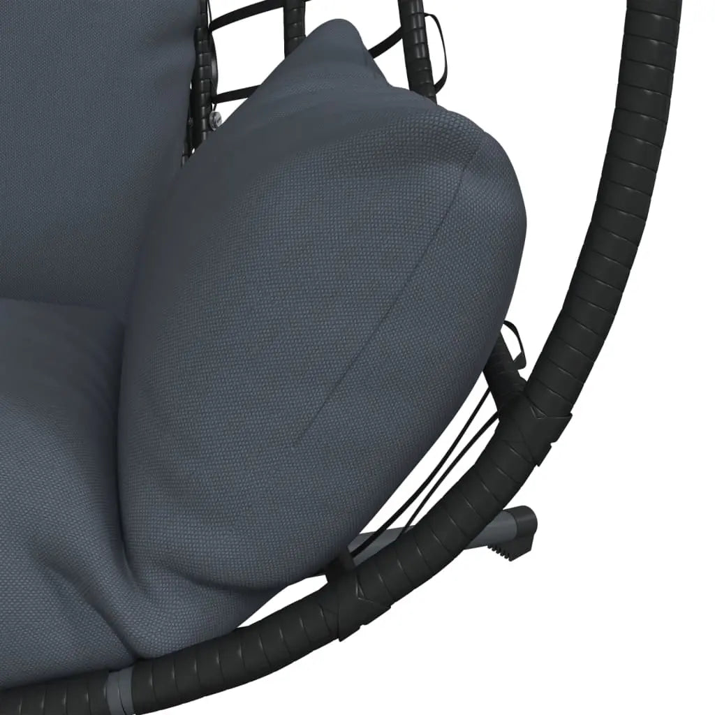 Close View of Anthracite Hanging Egg Chair with Stand and Cushion on White Background