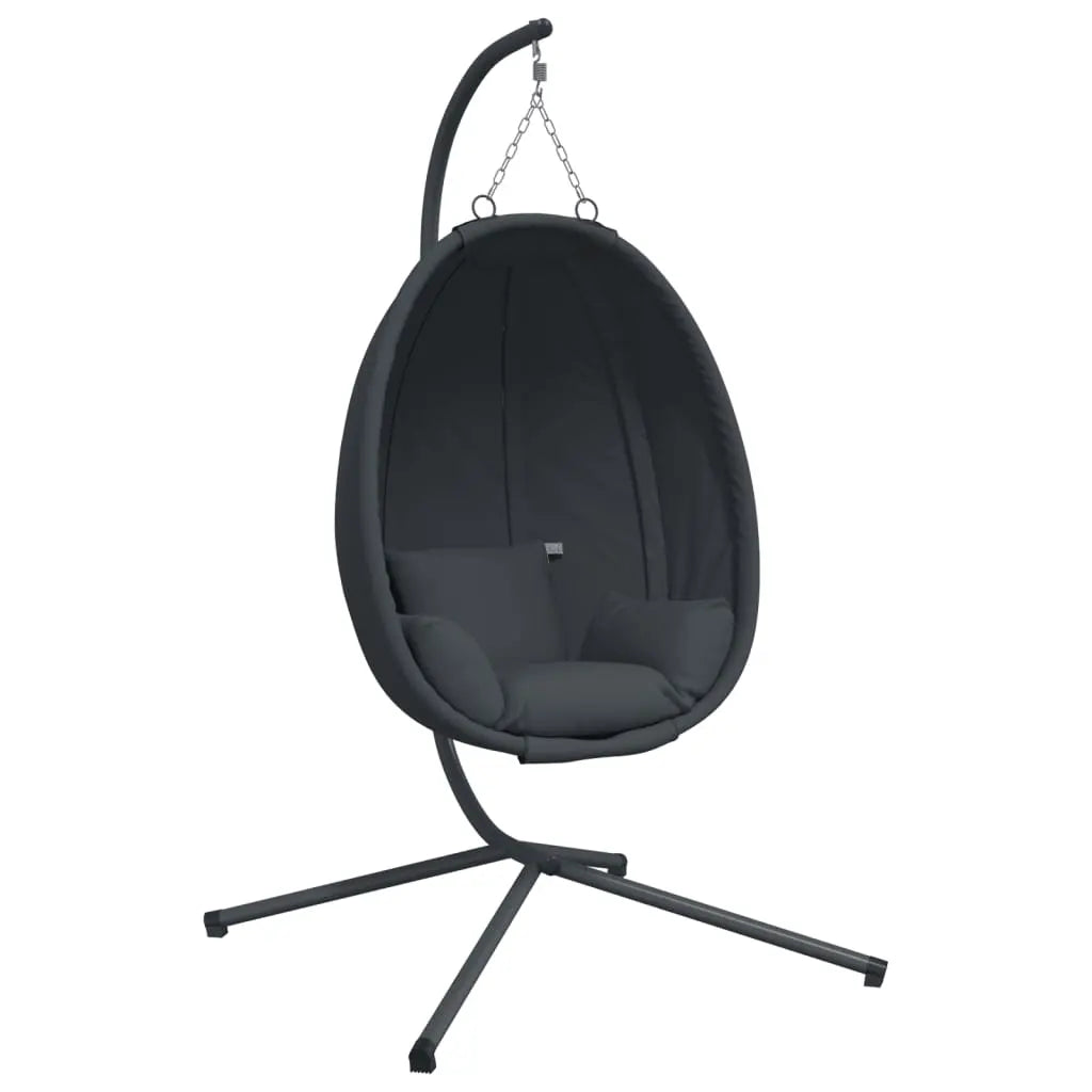 Anthracite Hanging Egg Chair with Stand and Cushion on White Background