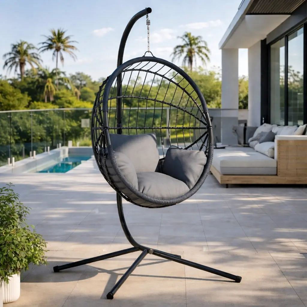 Anthracite Stand for Hanging Egg Chair on Patio