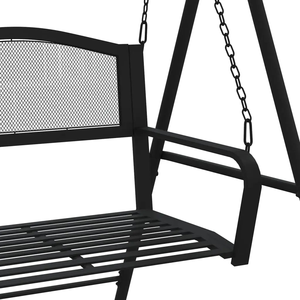 Close View of black Steel Swing Bench Chair on White Background