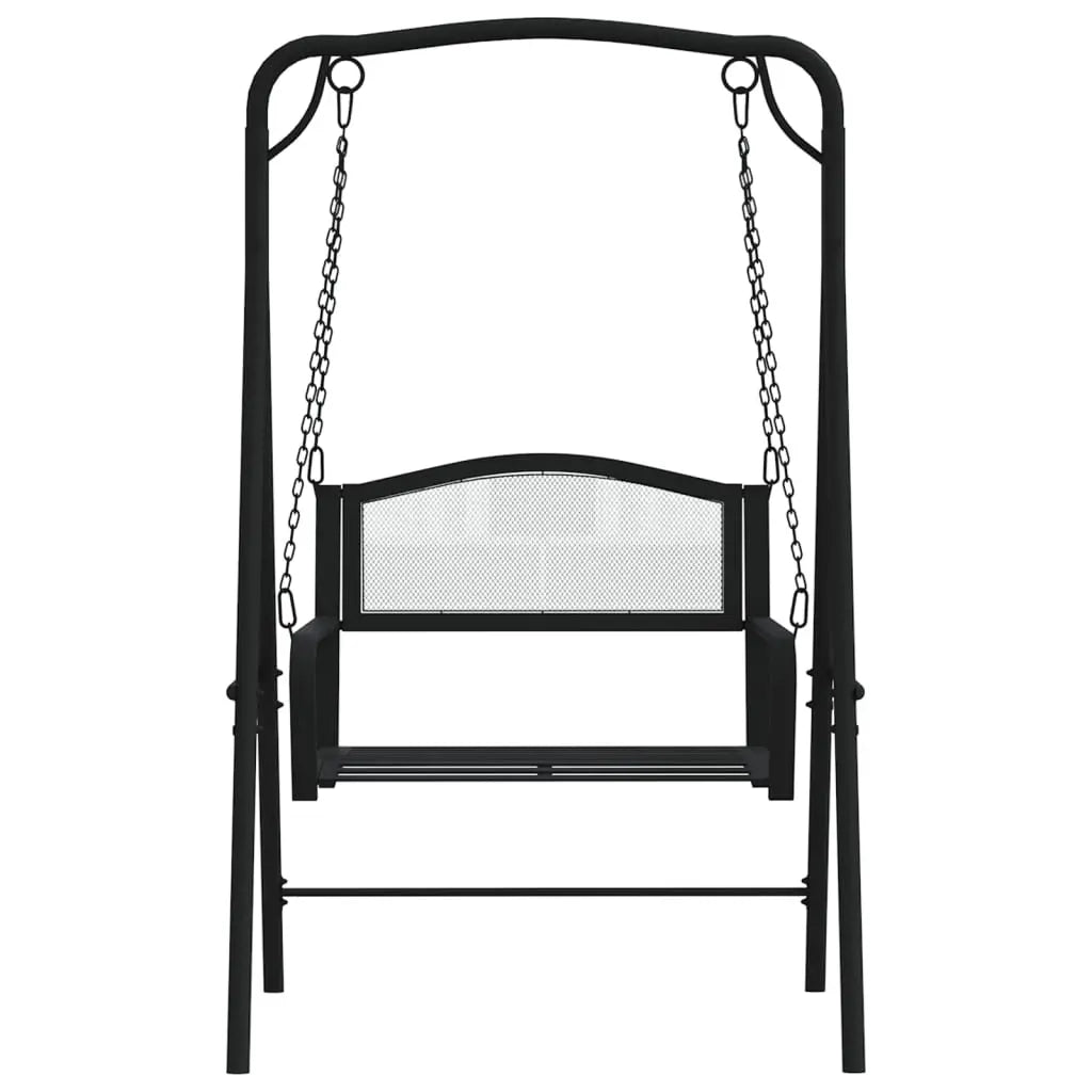 Front View of black Steel Swing Bench Chair on White Background