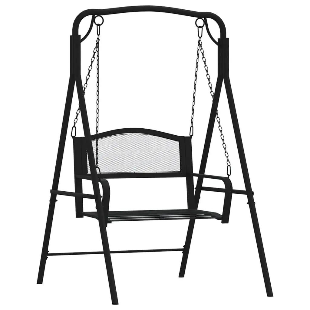 Black Steel Swing Bench Chair on White Background