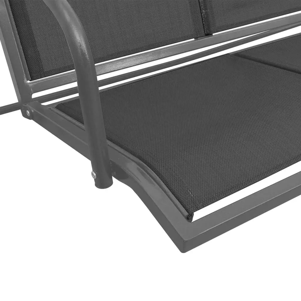 Close-up of a black metal chair with mesh backrest of swing bench on a white background
