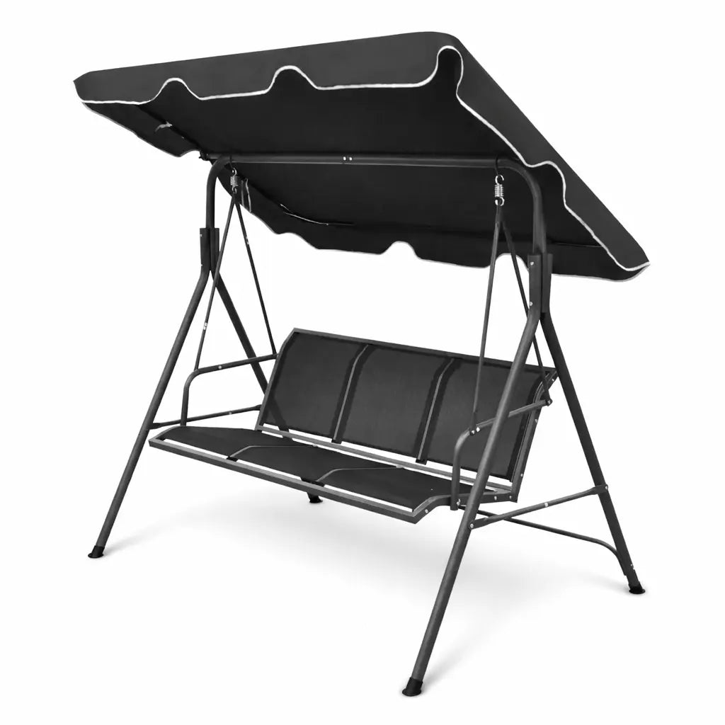 Black Outdoor Garden Swing Bench with Canopy on White Background