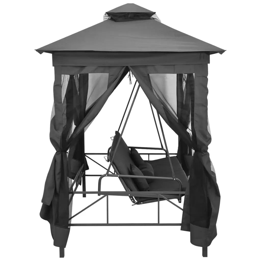 Side View of Anthracite Outdoor Convertible Swing Bench with Canopy on White Background