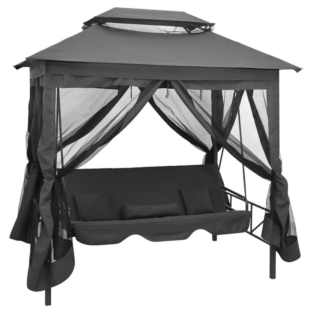 Anthracite Outdoor Convertible Swing Bench with Canopy on White Background