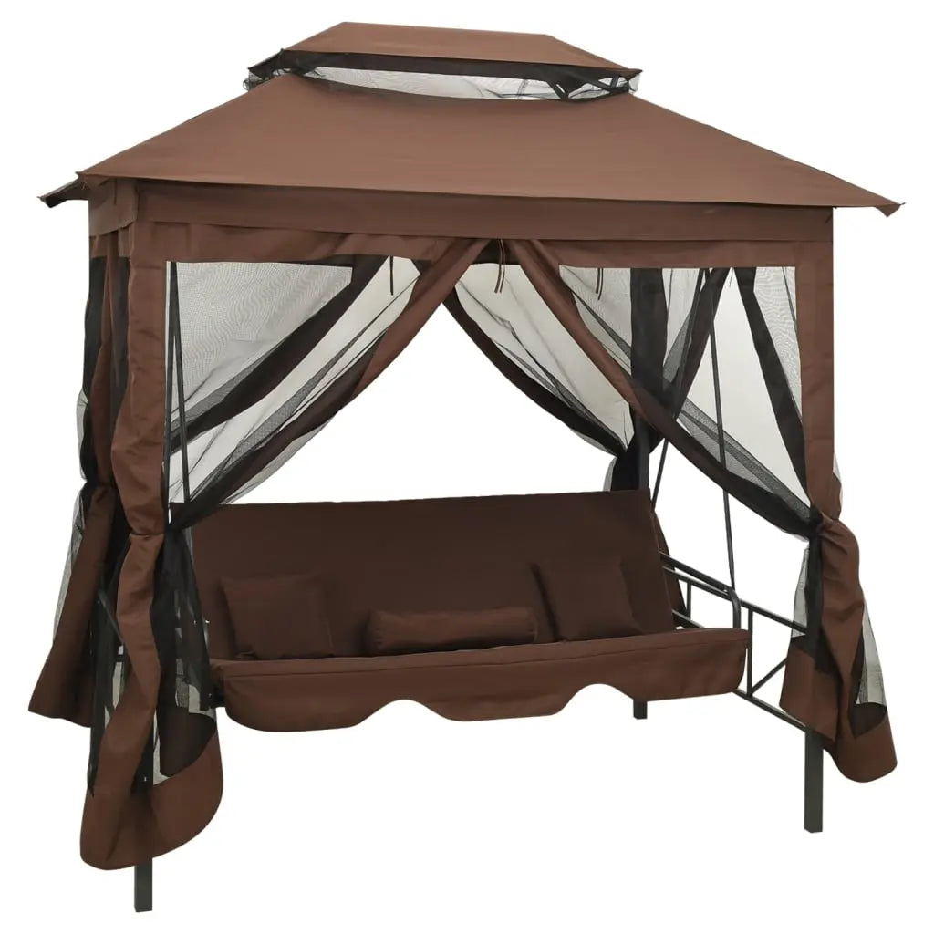 Coffee Outdoor Convertible Swing Bench with Canopy on White Background