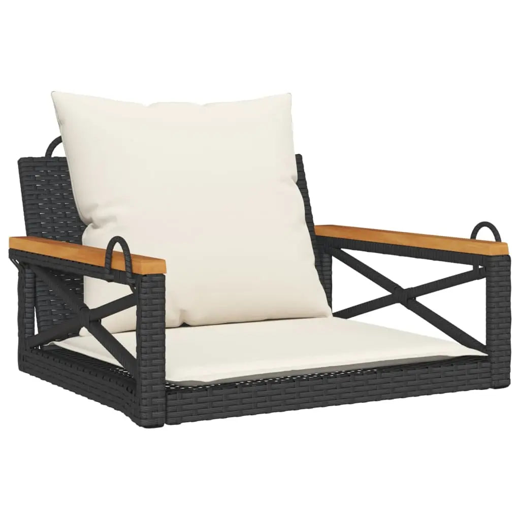 1 Seat Black and Cream Swing Bench with Cushion on White Background
