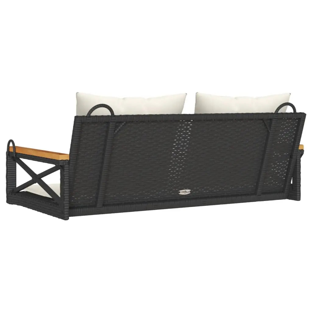 Back View of 2 Seats Black and Cream Swing Bench with Cushions on White Background