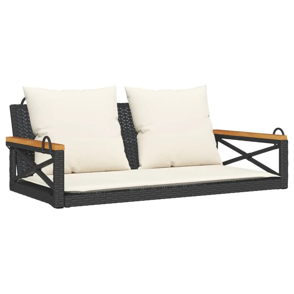 2 Seats Black and Cream Swing Bench with Cushions on White Background